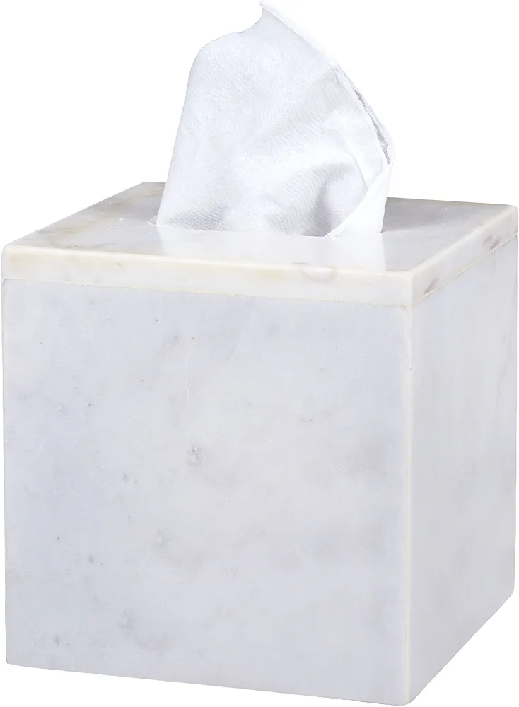 A sleek white square tissue box with a marble-like pattern, offering a clean and modern design. Its smooth finish complements any room with a minimalist and elegant touch. 2