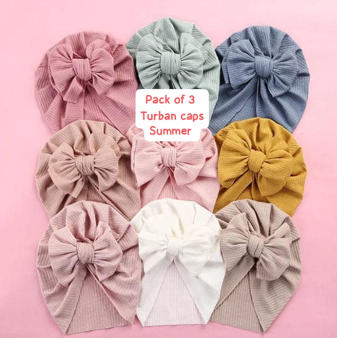 pack of 3 summer turban caps for baby girl