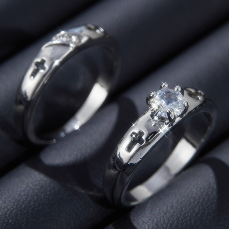 2Pcs Romantic Wedding Ring for Woman Men Cross Zircon Couple Rings Fashion Engaged Promise Jewelry  Fine Jewelry