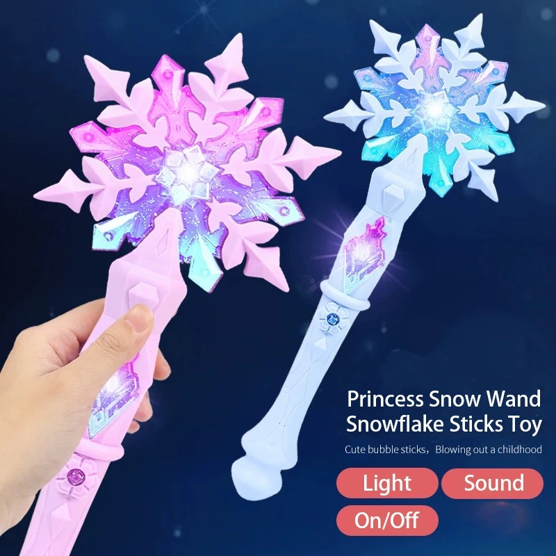 Princess Wand Toy Fairy Girls Glowing Wands Christmas Halloween Children Toys Snowflake Light Sound Sticks Kid Cosplay Toys