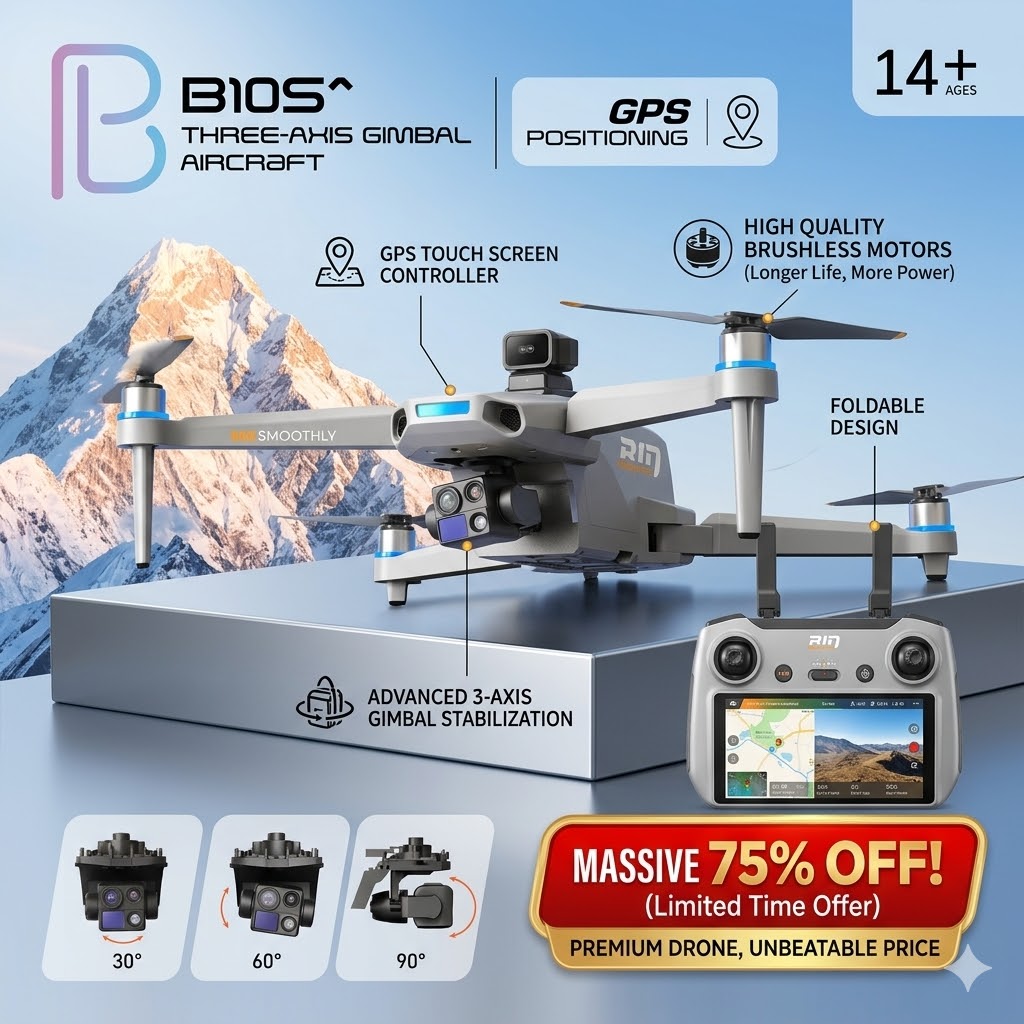 B10S GPS Touch Screen Foldable Camera Drone with 3-Axis Gimbal | Brushless Motor HD Camera Drone | Smart Flight & Stable Aerial Photography