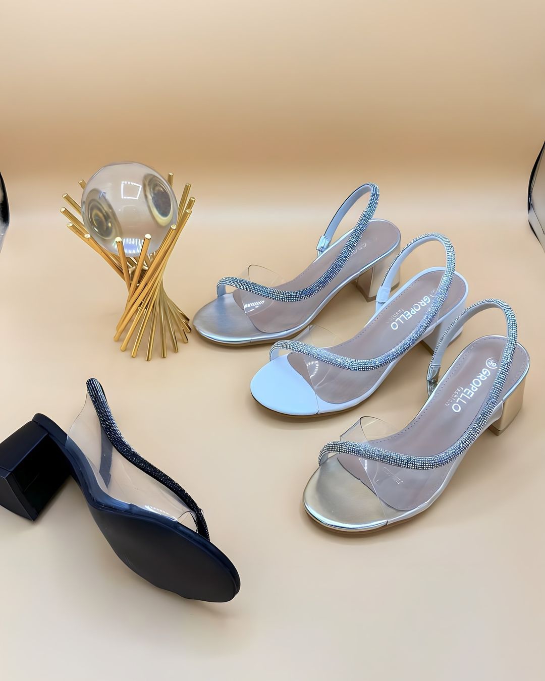 Women Fashion Luxury Rhinestone Stylish Block Heels Sandals Comfortable and easy to Walk Causal Office Bridal Party Weeding every Function Black, Silver, Golden, White