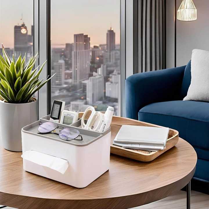 Multifunctional Tissue Box Dispenser | Rectangular Tissue Box Holder | Remote Control & Stationery Organizer | Desk Storage Box