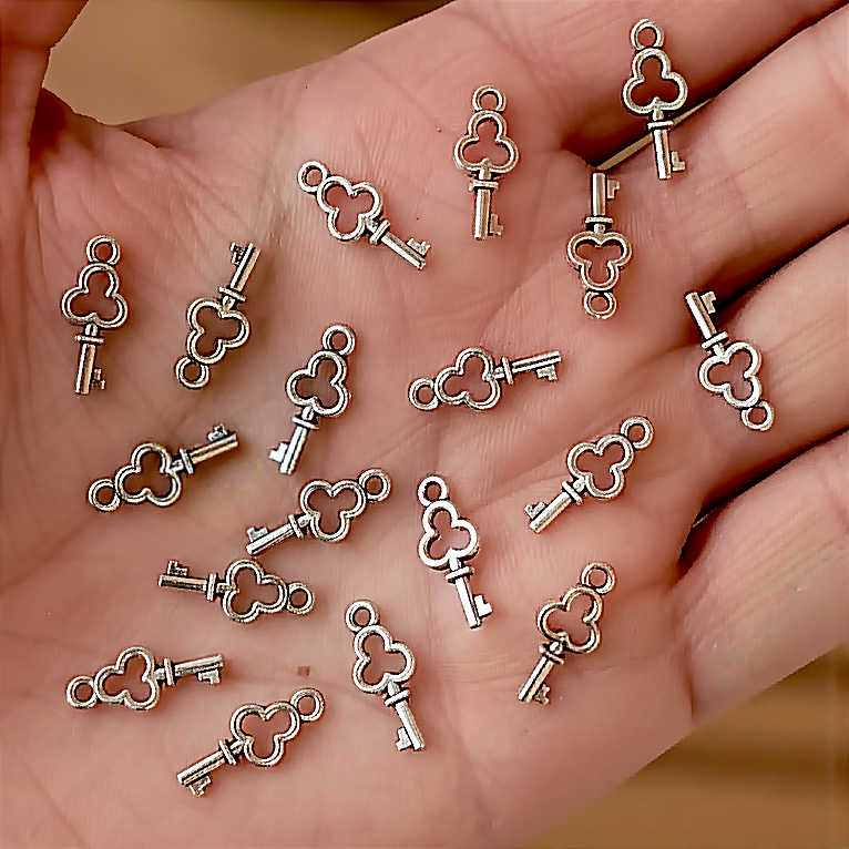 30pcs Tiny Silver Key Charms — Mini Key Pendants for DIY Jewelry Making, Bracelets, Earrings & Crafts