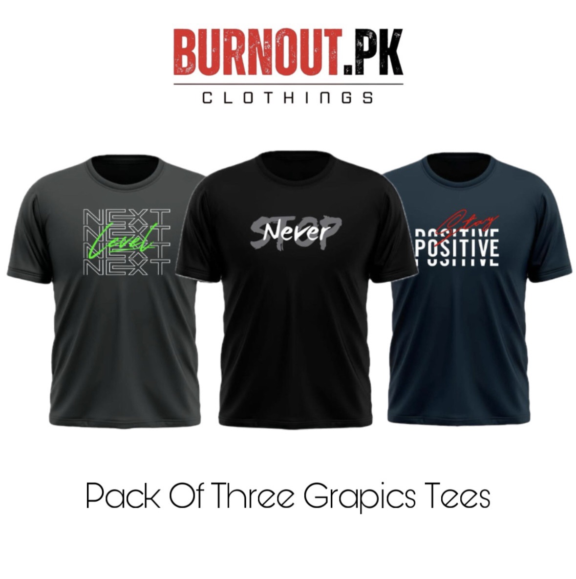 BURNOUT.PK NEW TRENDY SUMMER COLLECTION PACK OF 3 PRINTED TSHIRTS FOR MENS AND WOMENS