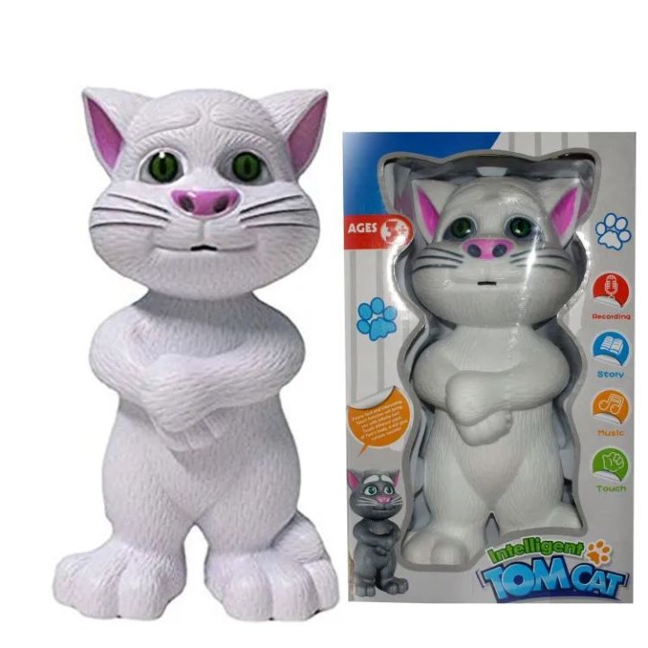 Voice Repeating Intelligent Talking Tom Toy for Kids, Electronic Voice Recording Cat Speaking Toys, Educational Learning Tool for Language and Social Skills (White)
