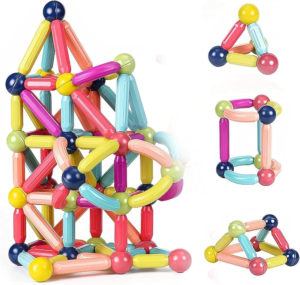 64 Pes Magnetic Blocks Set Toy Magnetic Bar Constructor Building Blocks Montessori Educational Kids Toys For Children Early Educational Toys Set, Magnetic Building Sticks Kit Kids Gift for Age 3+, Recreational Building Sticks Block Set