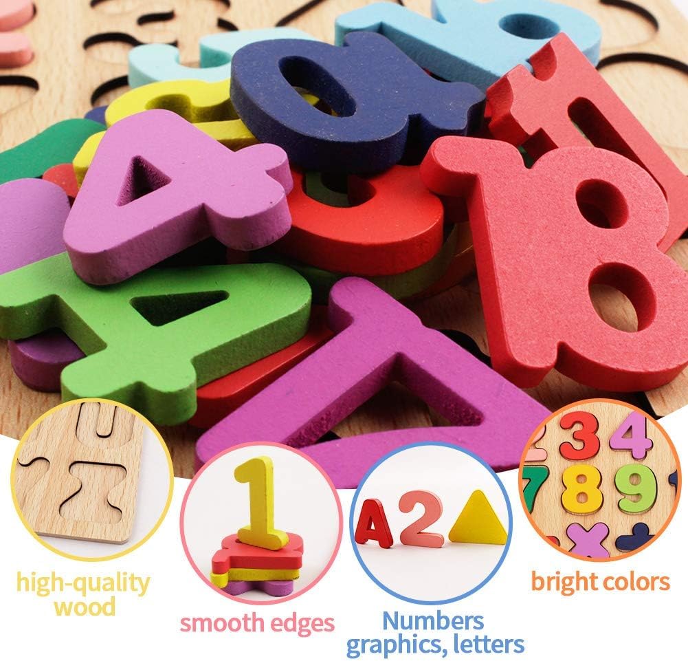 Wooden Puzzle for Toddlers  Alphabet Number Geometric Puzzle ABC Learning Toys Montessori Preschool Educational Gift Learning Letter Puzzles Board for Kids 3+