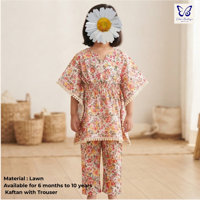 New Fashion Kaftaan Summer Kids Girl Suit | Summer suit | Kaftaan for kids | Lawn suit for girls | Lawn suit for kids | Baby girl frock | Frocks | Frock and nicker | Premium Lawn Quality