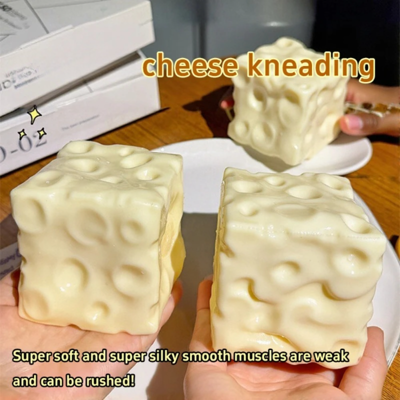 Cheese Cube Stress Ball Crunchy Squeeze Ball Squishy Toy Round Blocks Filled Fidget Toy ASMR Sensory Anti-Stress Festival