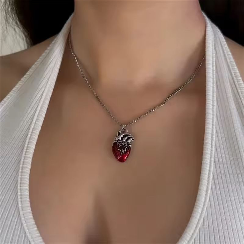 New Anatomical Red Heart Necklace Y2k Grunge Jewelry Dainty Silver Color Tonebloody Red Human Heart Pendant personalized 