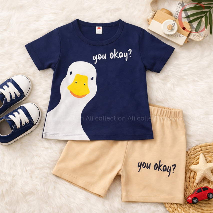 T-shirt And Short Pant For Kids Baby Boys And Baby Girls Round Neck Short Sleeves Tee Tops Clothes Sets Dresses Outfit Suit For Unisex Ali collaction by kidz pehnawa
