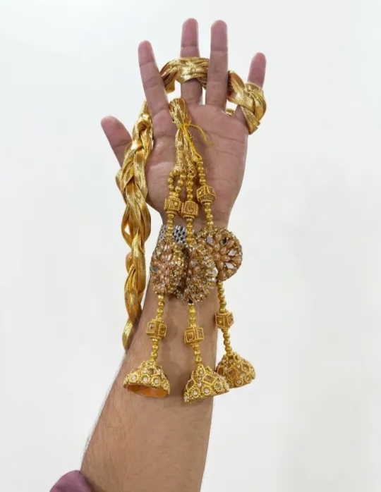 Traditional Punjabi Paranda for Women - Premium Gold & Silver Gota Hair Tassel with Latkan, Jhumka & Mirror Work | Bridal Mehndi, Mayon, Wedding & Festive Hair Accessory Braiding Ponytail Dori (Pack of 1)