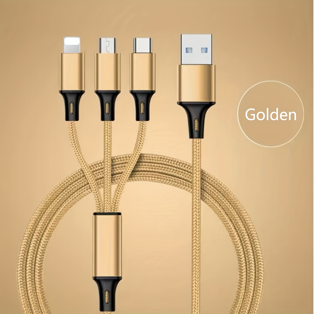 Multi-function Charging Cable 1.2M Charging Cable Nylon Braided Fast Charging Universal 3-in-1 Charging Cable Adapter For IP/Type-C/Micro-USB Ports, Compatible With Mobile Phones, Tablets