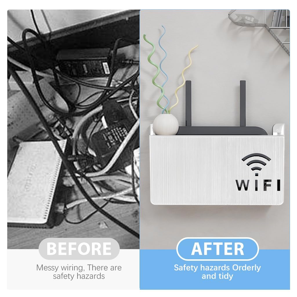Wall Mounted WiFi Router Stand / Shelf / Rack – Wireless Router Holder & Organizer with Hidden Cable Management – ABS Plastic and Metal WiFi Rack for Home & Office – Easy Installation – Decorative Internet Box – High Quality
