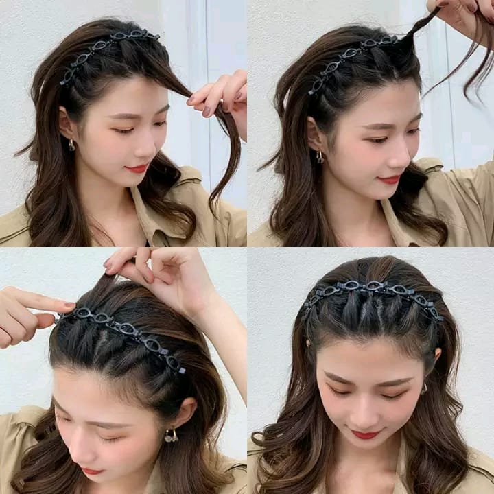 Hairstyle Twister Hair Band Double Bangs with Clip for Women & Girls
