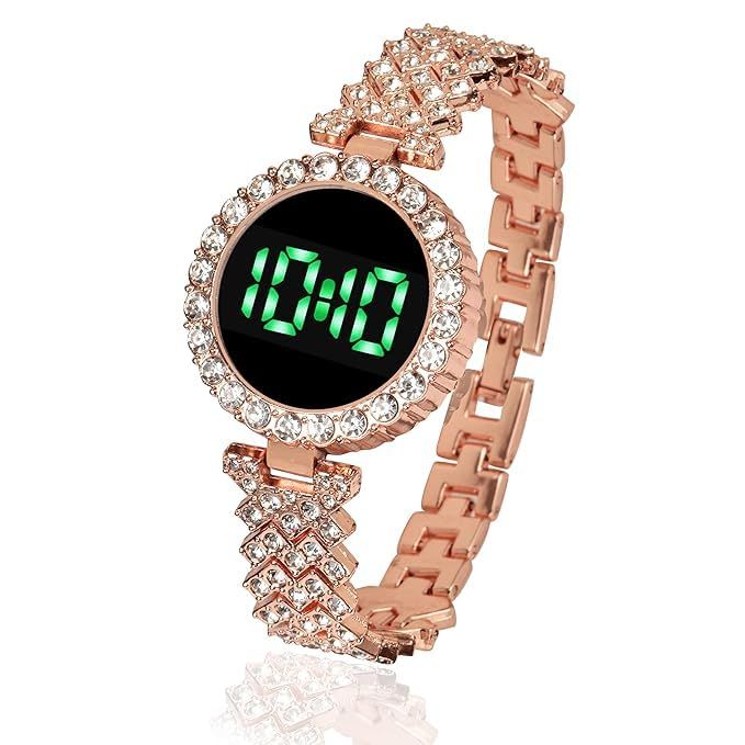 HOT DEAL NO 1 Full Diamond Touch Screen LED Watch Steel Chain with Diamonds Ladies Watches For Female Women Girl