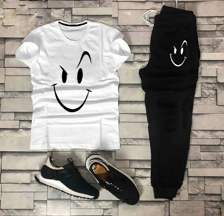 Fashionable Trendy Multicolor Happy Face Summer Track suit for Boys and Men