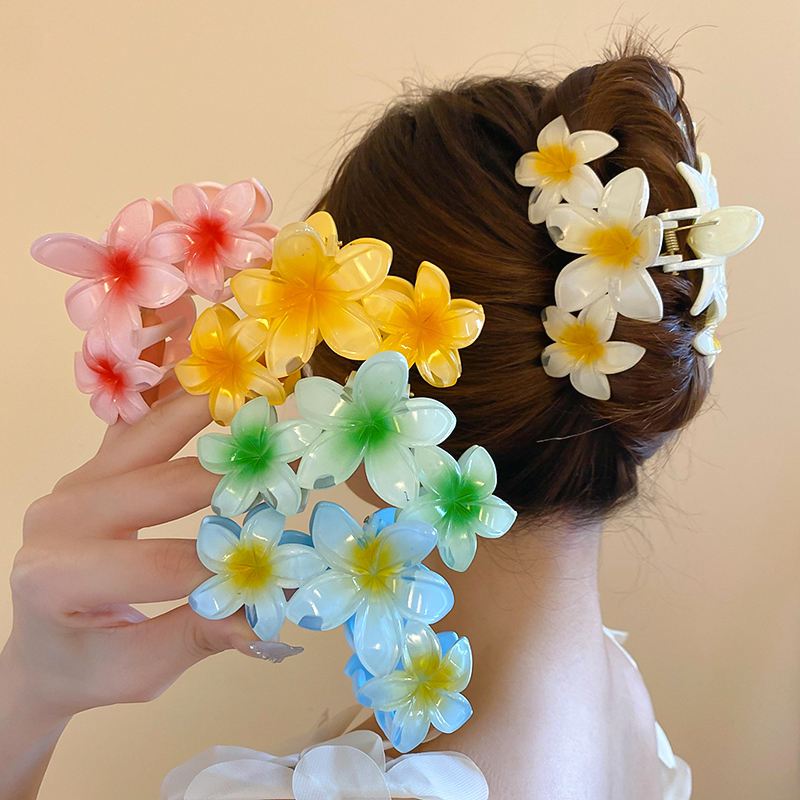 Dopamine Sunflower Shark Clip Sweet Gradient Flower Grab Clip Ponytail Braid Hair Clip for Beach Vacation Hairstyles K-