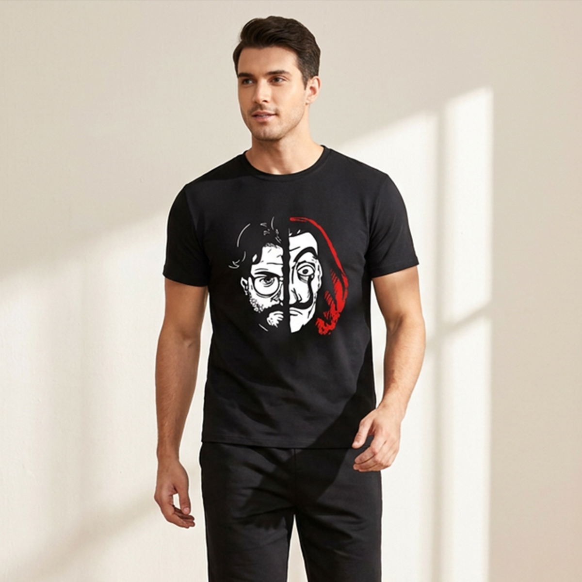 Tracksuit Money Heist Printed Cotton Fabric T-Shirt & Short for Summer Elegant Suits Gym Track Suit T shirts shorts Casual Wear for Men/Girls/Women