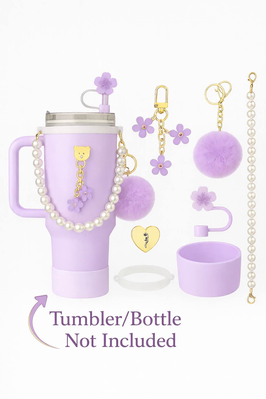 6 in 1 Tumbler Accessories Set Cute Tumbler Straw Cover Keychain Bag Holder Silicone Straw Cap Grip Handle Strap Cup Tag for Hydration Bottle Stanley Tumbler Accessories Set for Water Bottle Tumblers Women Girls Travel Office Gym Tumbler Not Included