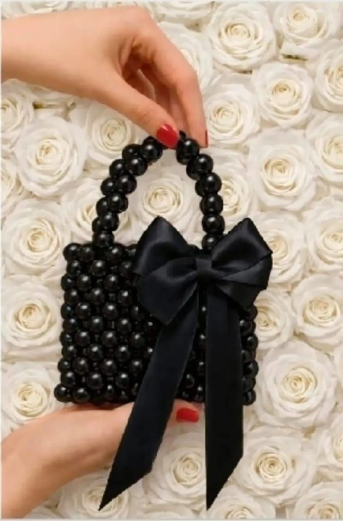 Elegant Mini Handmade Pearl Bag With Ribbon Bow – Versatile Design for Crossbody and Shoulder Carry - Wedding Clutch
