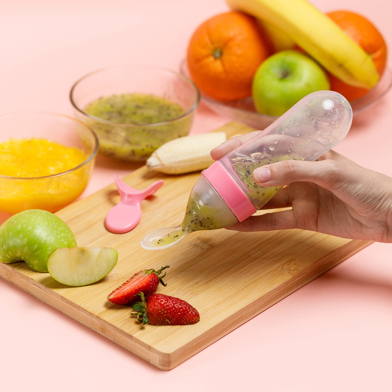 Baby Fruit Feeder Pacifier - 3 Pack | 2 Frozen Fruit Teething Pacifier & 1 Baby Food Spoon Feeder | Baby Silicone Feeder Pacifier | Teething Feeder, Baby Food Feeder Fruit Pacifier