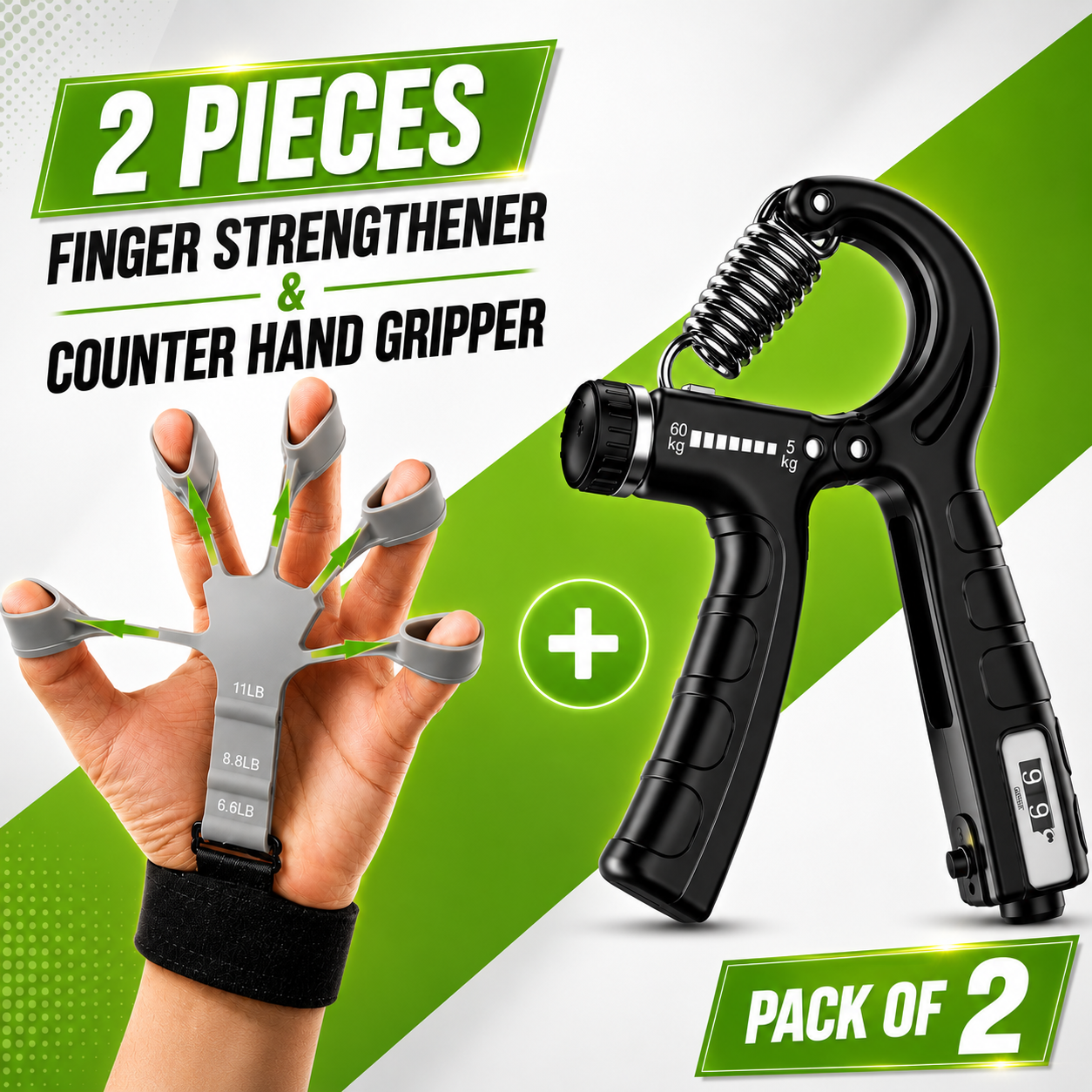 Pack of 2 Counter hand strengthener grip and finger strengthener - forearm ring hand exercisers - silicone squeezer gripper for muscle strengthening training tool Denovo Mart