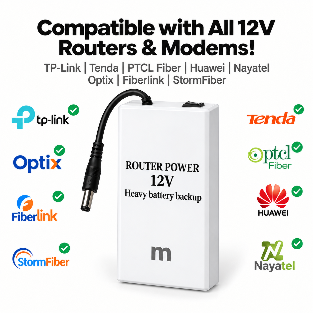 12V High-Power Router Power Bank 20000mAh | Heavy Battery Backup | Compatible with Wi-Fi Routers & ONTs - High Capacity Backup - 20,000 AMH | WiFi Router UPS Power Bank 12Volts 8 to 10 Hours Backup