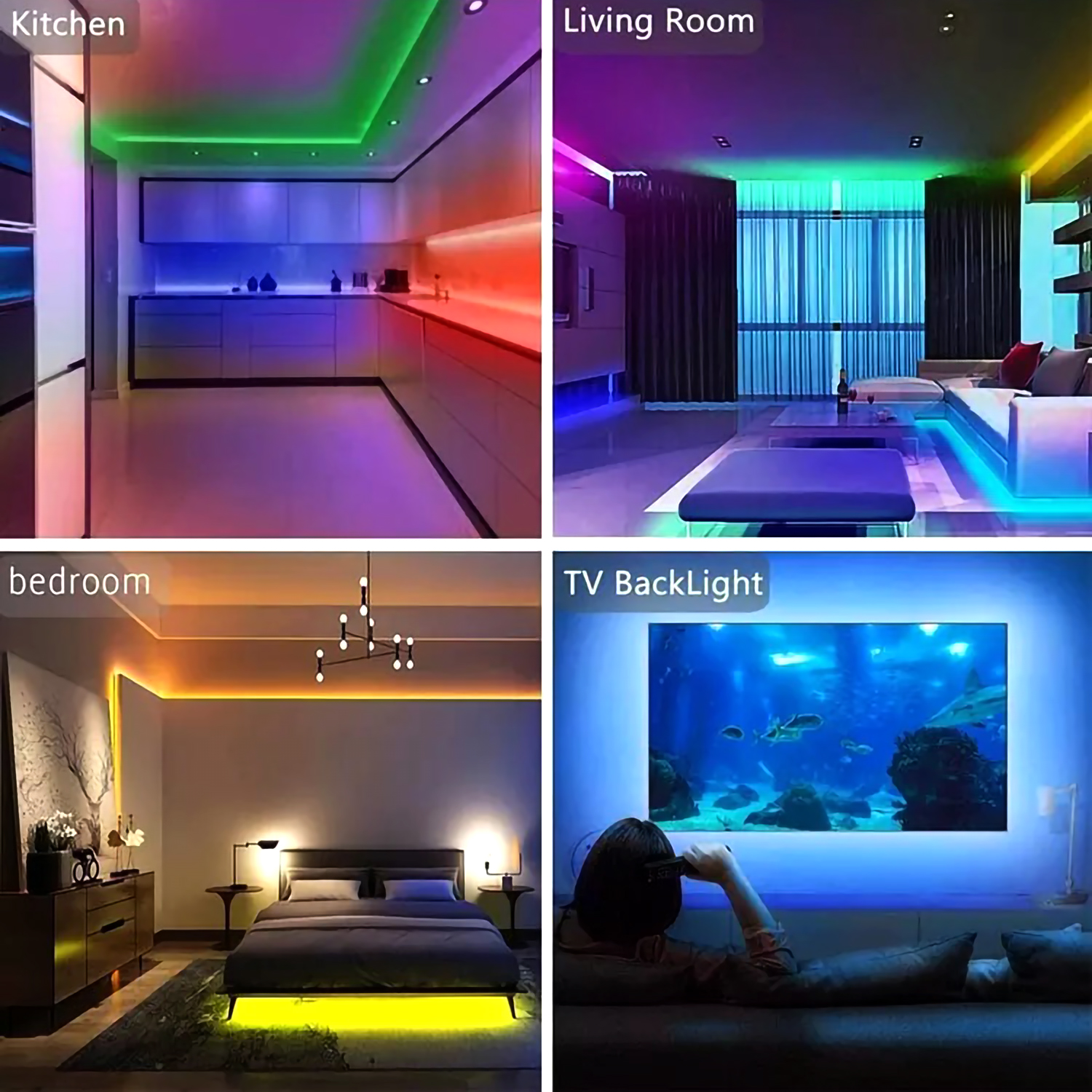 RGB LED Strip Lights 14-15Feet approx. Self-Adhesive Waterproof Color Changing Remote Control Complete kit with 12V Adapter 2835. RGB Lights Strip for PC Gaming, Bedroom, Kitchen, and Home Decoration