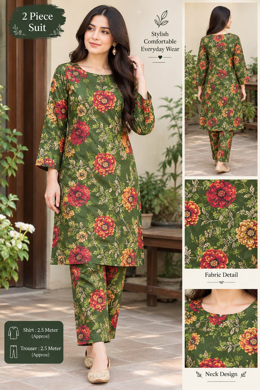 Stitched dress dress for girls | Green & White dress | high hope collection