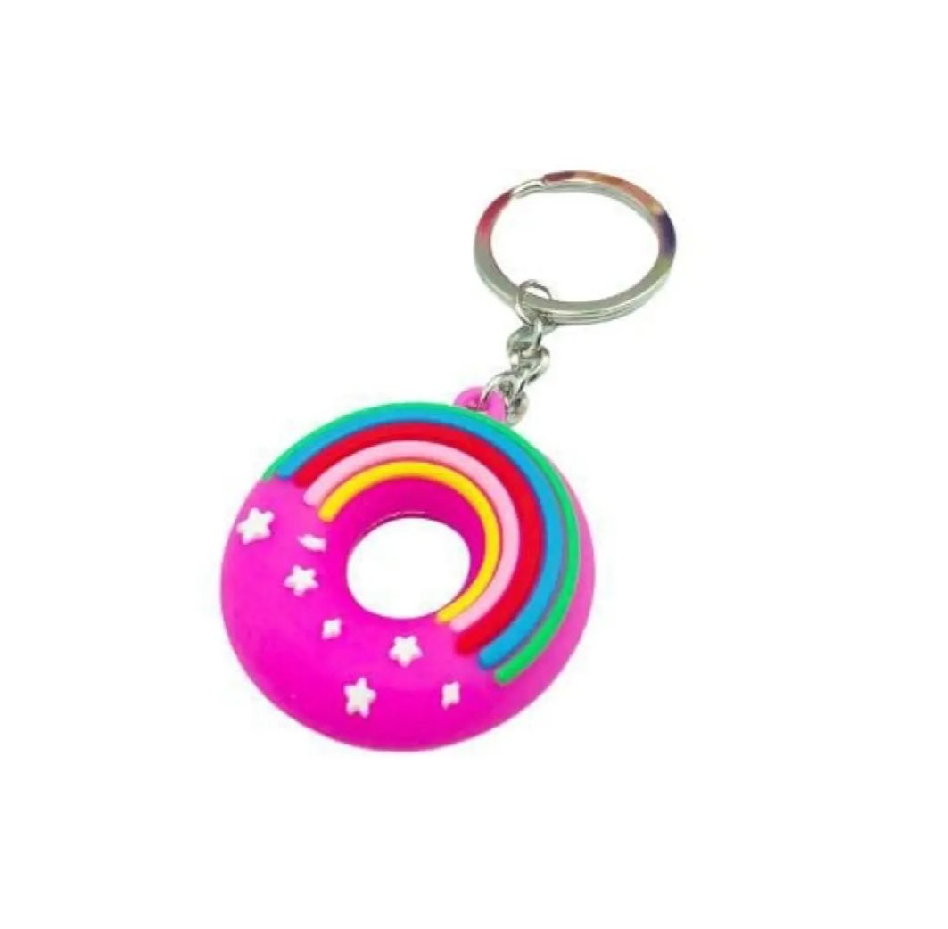 Donut Shape Rainbow Color Silicone Keychain Cute Key Ring Bag Backpack Accessory Gift