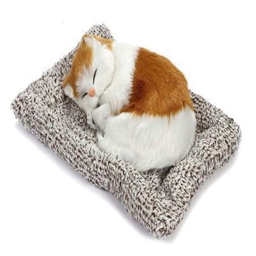 Plush Sleeping Cat Toy with Simulated Meow Sound, Gift Item for Kids, Car Dashboard, and Office Desk Decoration