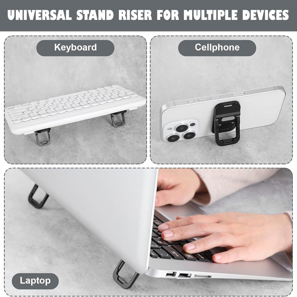 2 Pcs - 2 Heights Laptop Stands Riser, Mini Invisible Compact Foldable Laptop Riser for All Sizes Laptopstand Notebook Tablet Mobile| Portable Keyboard Riser | Self-adhesive Durable Material build | Lightweight Laptop Cooling Stands | Black | ZuniFashions