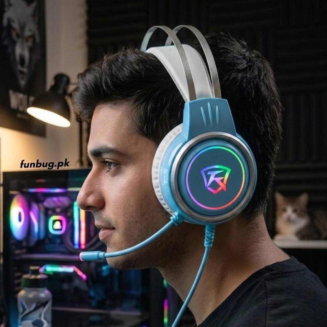 【Professional】 G60 Gaming Headphones Rgb with Mic for PC, Pubg Mobile, PS4, Laptop - 360 Surround Sound Super Bass Vibration Over the Ear Wired Head Phones Headset for Gaming with Noise Cancelling Micophone - By FunBug