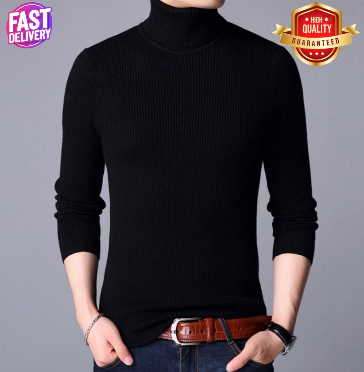 Black Men Slim Fit Hineck New Design Plain Black color hineck for Men