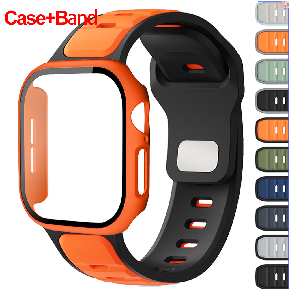 Screen PC Cover +Silicone Sport Strap For  Watch Series 11 10 9 8 7 6 5 4 SE 3 Soft For Iwatch 46mm 42mm 45 44 41 40 38mm
