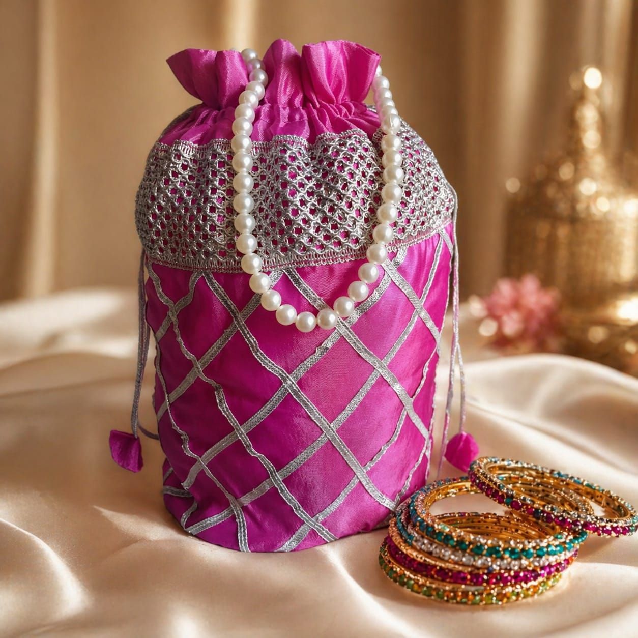 Fancy embroidered clutch/potli bag for wedding parties designer traditional potli gol bag with Handmade Gota work