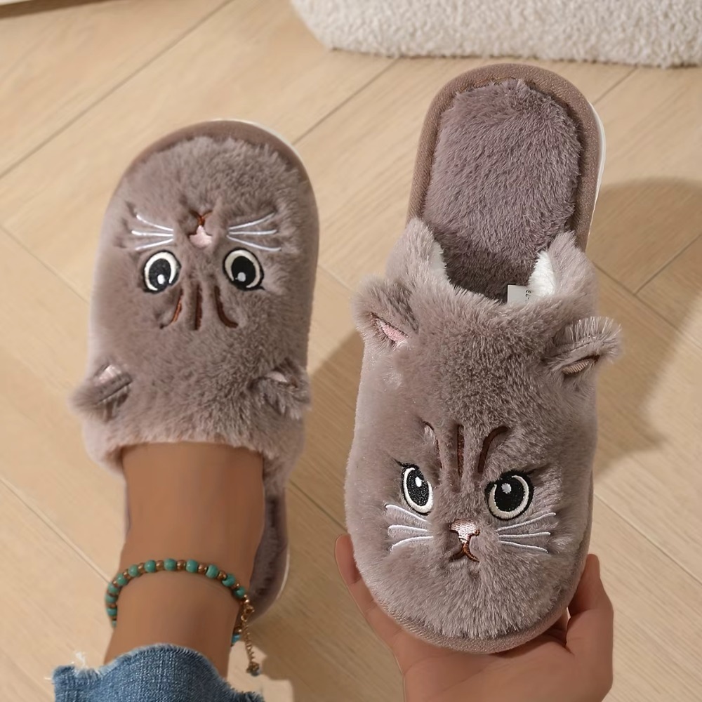 Womens Fuzzy Cat Slippers Winter Warm Cozy Indoor House Shoes With Soft Non Slip EVA Sole Cute Animal Design For Home Use