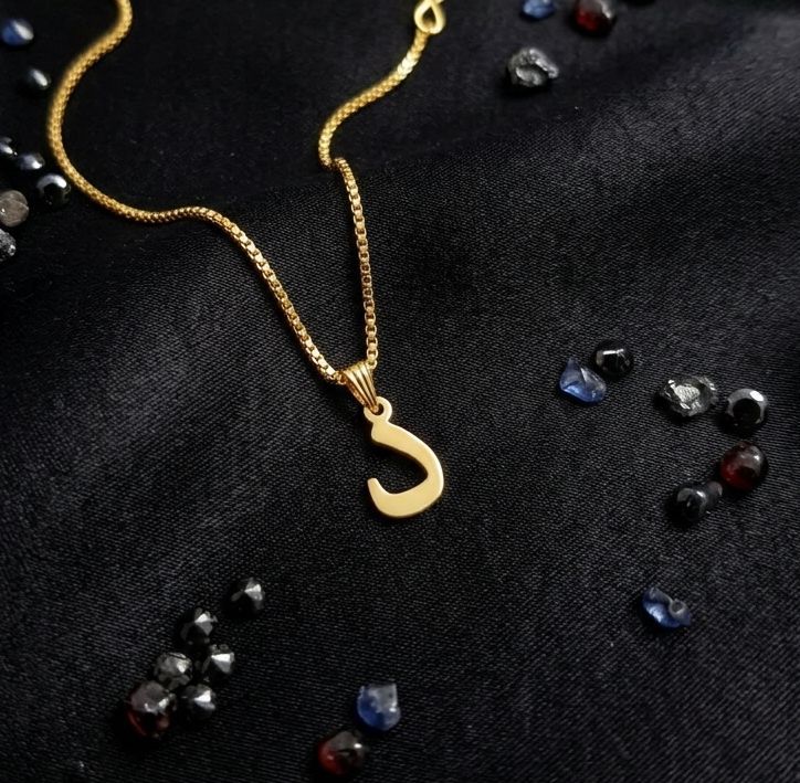 Arabic Initial Letter Name Pendant Necklace for Men & Women Trendy Jewelry with Pouch