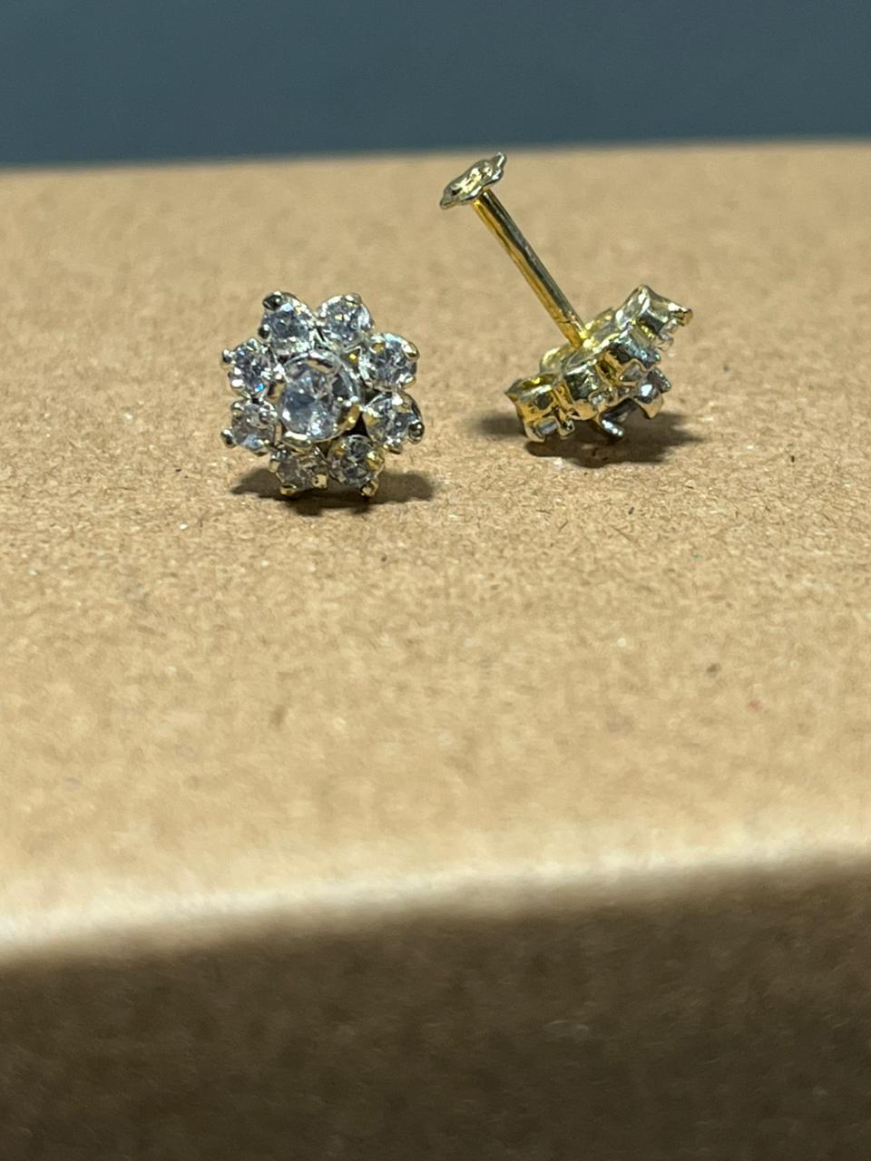 Ganga Jamni Stud Earrings CZ Diamond Cluster - Gold Plated Two-Tone Ganga Jamuni Bridal Studs for Women - Traditional Pakistani Ethnic Jewelry