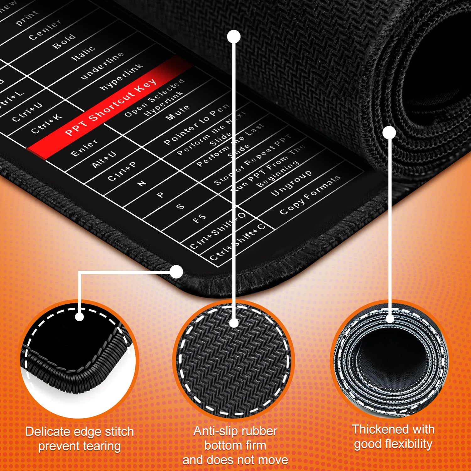 Keyboard Shortcut Mouse Pad 31.5 x 11.8 Inch – Office Excel Word PowerPoint Shortcut Cheat Sheet Desk Mat – Large Anti-Slip Keyboard Pad with Clear Shortcut Key Patterns