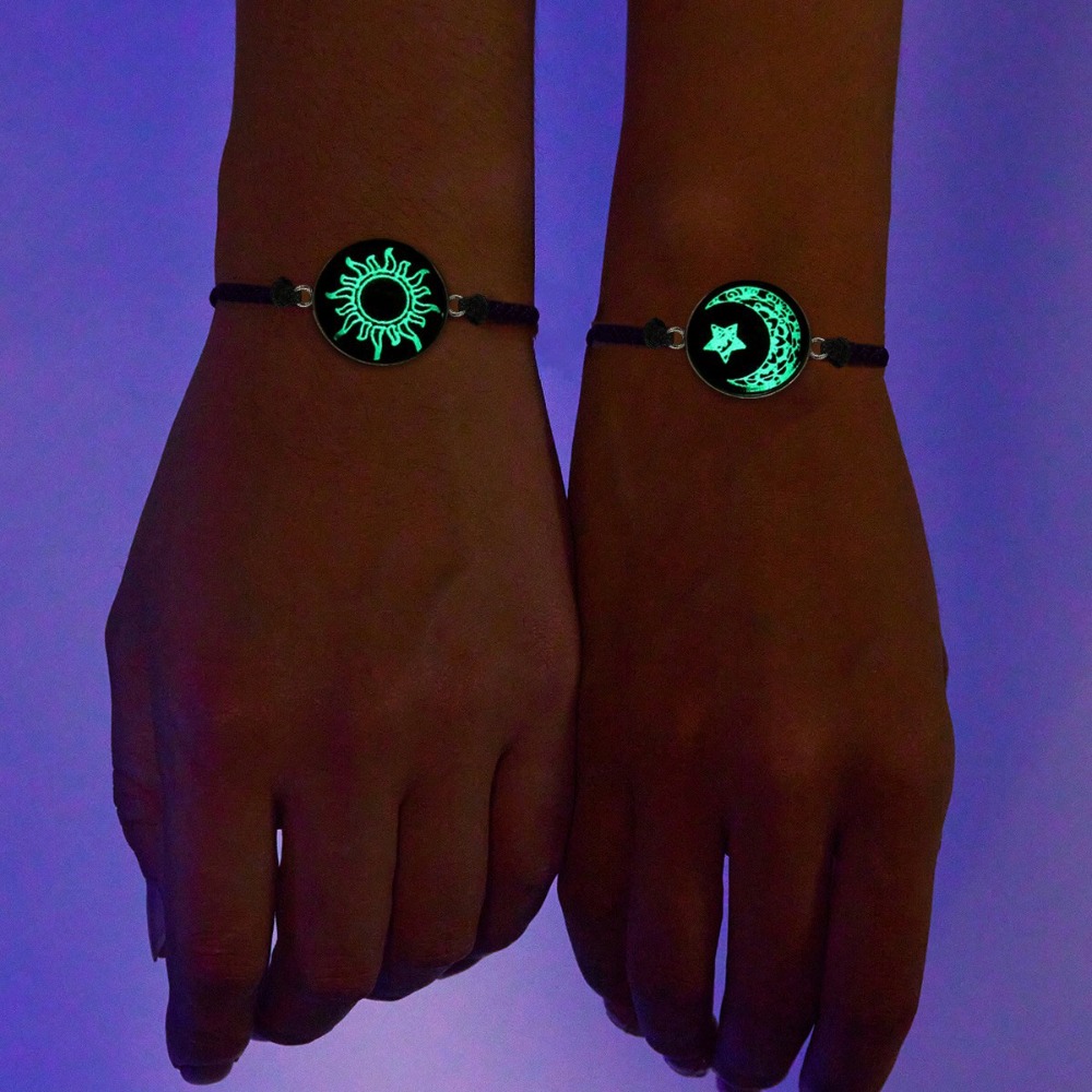 Luminous Braided Rope Couple Bracelets for Lovers Sun Moon Butterfly Glow in the Dark Chains Noctilucent Jewelry 