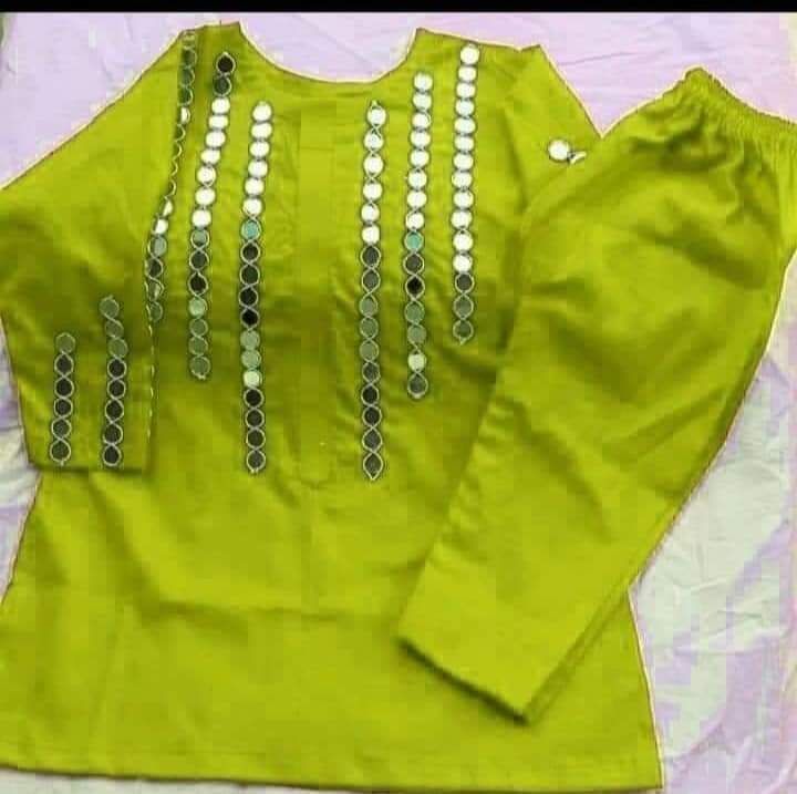 Girls' Cotton 2-Piece Suit | Mirror Work Kurta & Trouser