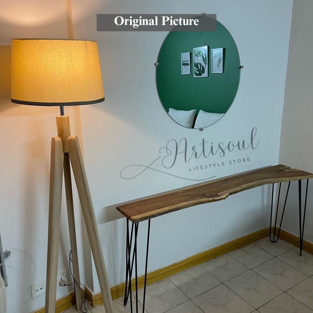 Small Round Side Table | Sofa Side Table & Bedside Table | Natural Live Edge Sheesham Wood | Metal Hairpin Legs | Drawing Room Corner Accent Table | Rustic Handmade Pakistan