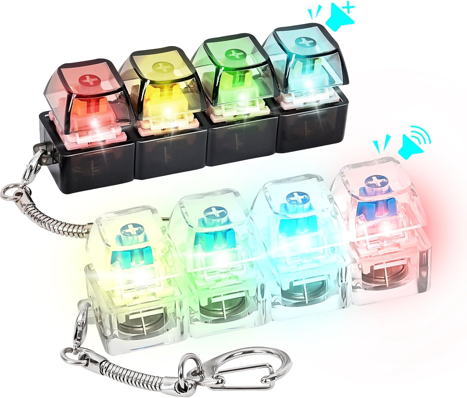 4 Keys Keyboard Fidget Toys LED Crystal Keycap Keychain Stress Relief Fingertip Gadget Decompression Toys Clicker Fidget Toy