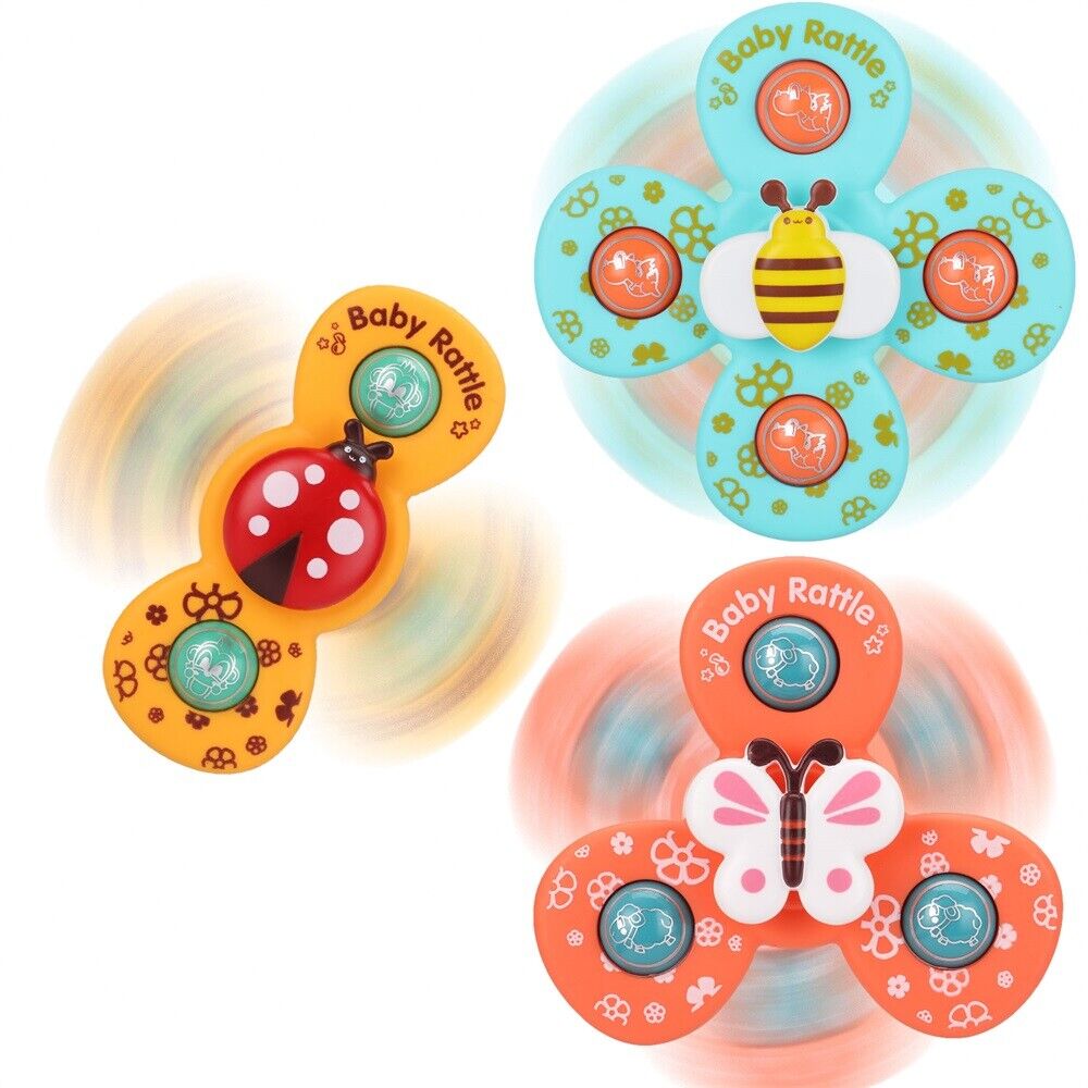 3PCS Suction Cup Spinner Toys for 1 Year Old Boy Girl|Spinning Tops Bath Toys for Kids Ages 1-3|Sensory Toys for Baby 6 12 18 Months Boy Birthday GiftRotating Suction Rattle Toy for babies image 4