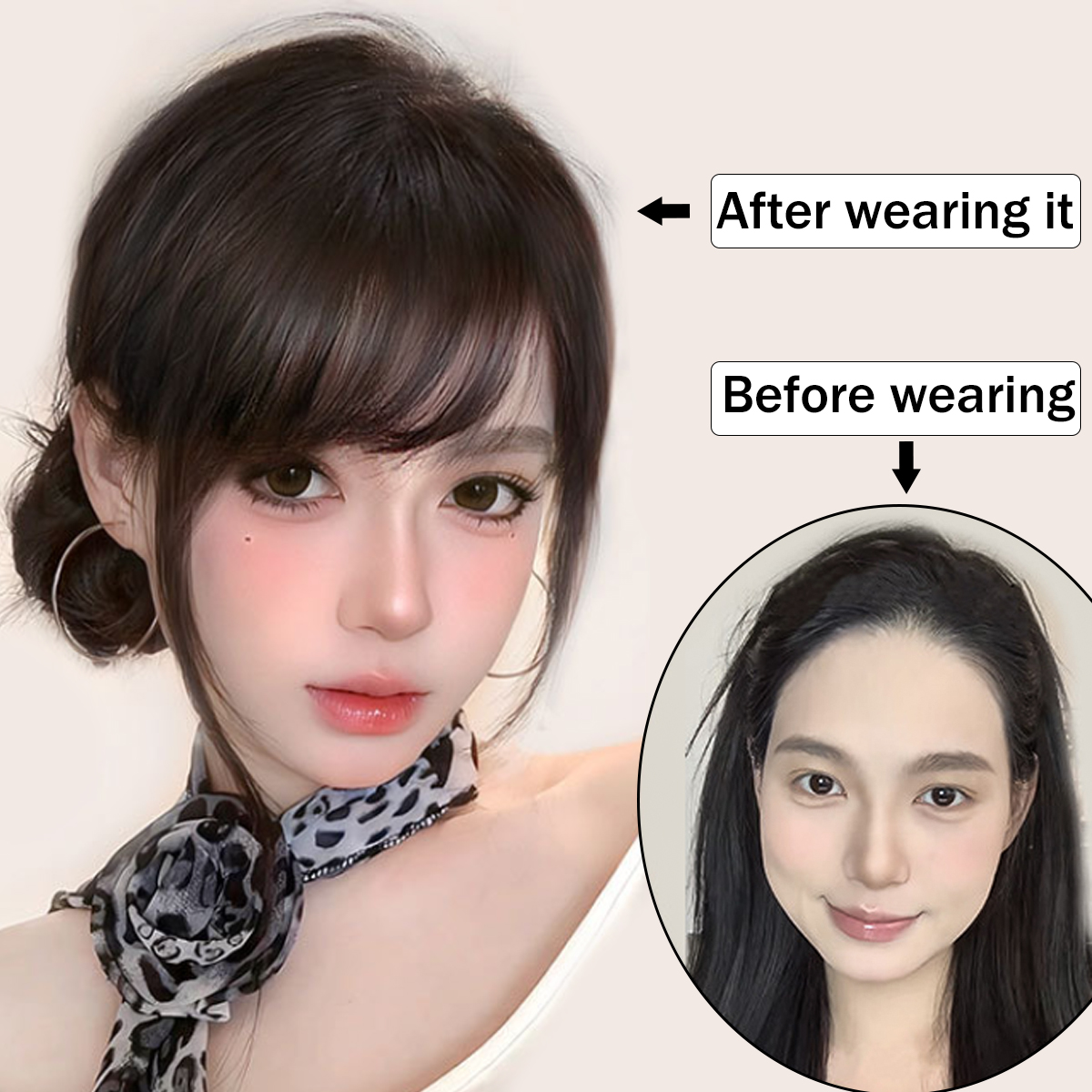 Synthetic Slanted Bangs Short Brown Black Fake Hair Fringe Extension Clip In Hairpieces Accessories for Women Girl