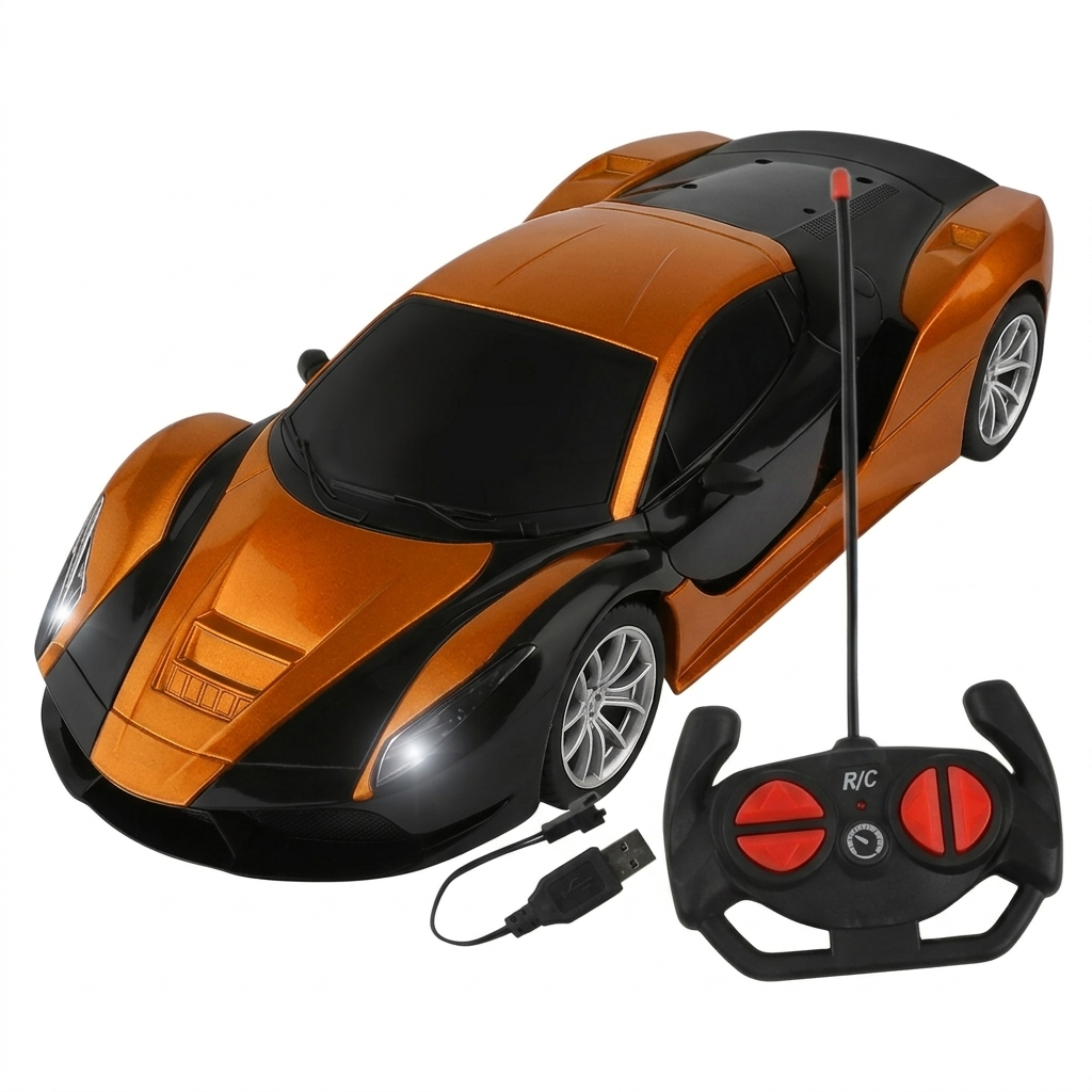 a​Remote Control RC Racing Car for Kids - 1:24 Scale High Speed Sports Car with Rechargeable Battery & USB Charger - Metallic Orange Edition - Best Gift for Boys