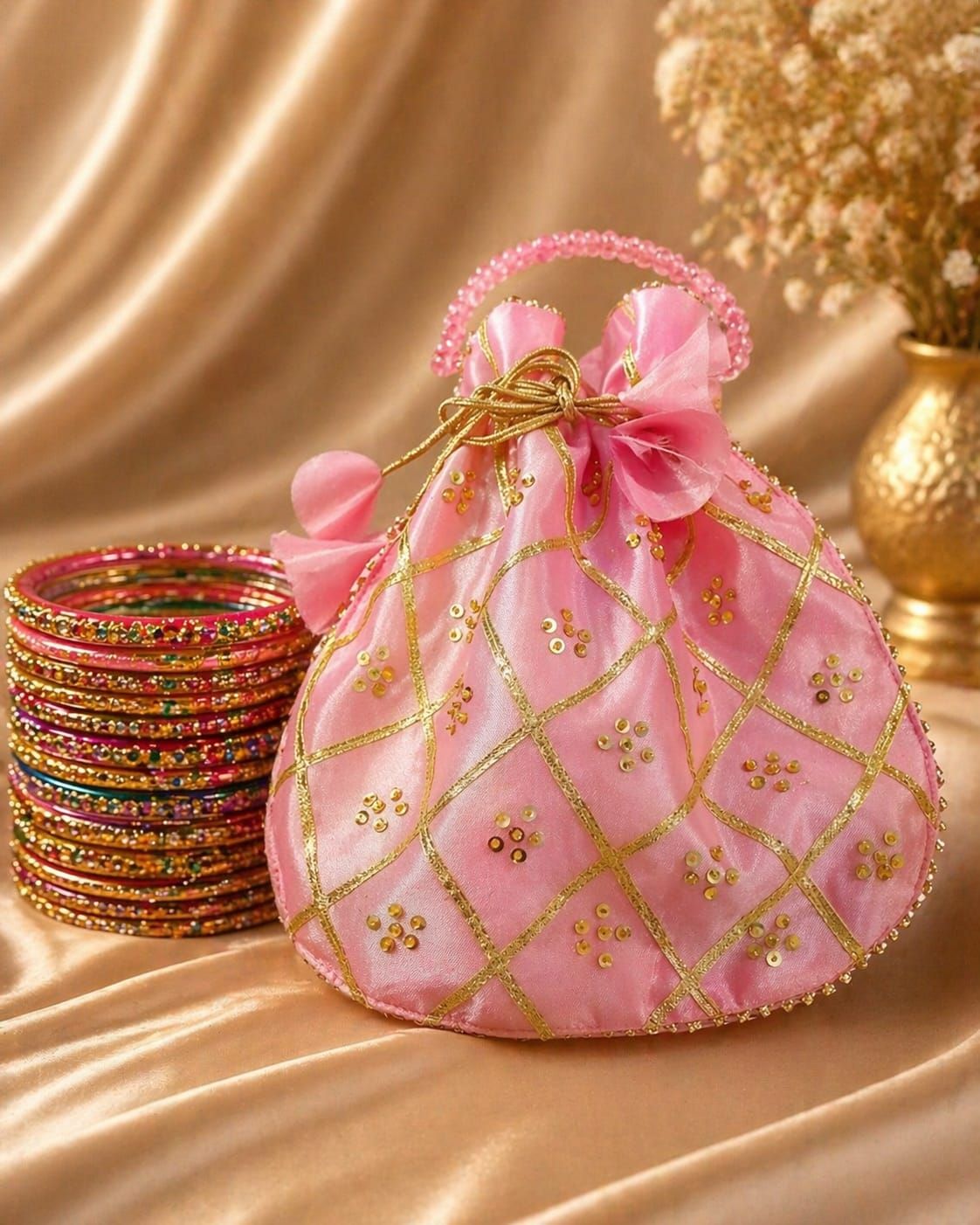 Fancy embroidered clutch/potli bag for wedding parties designer traditional potli gol bag with Handmade Gota work